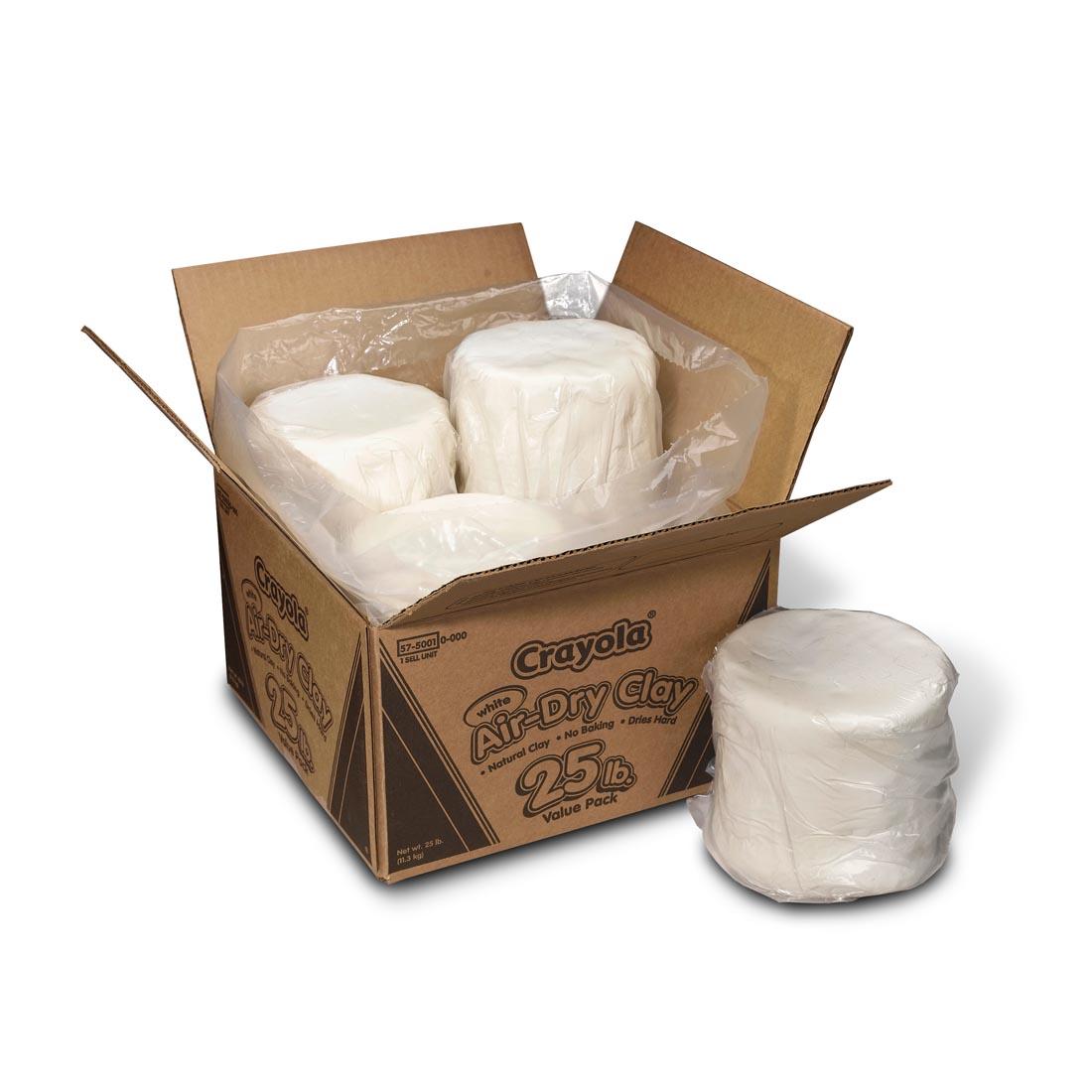 Box of Crayola White Air-Dry Clay shown open with 4 large lumps of clay