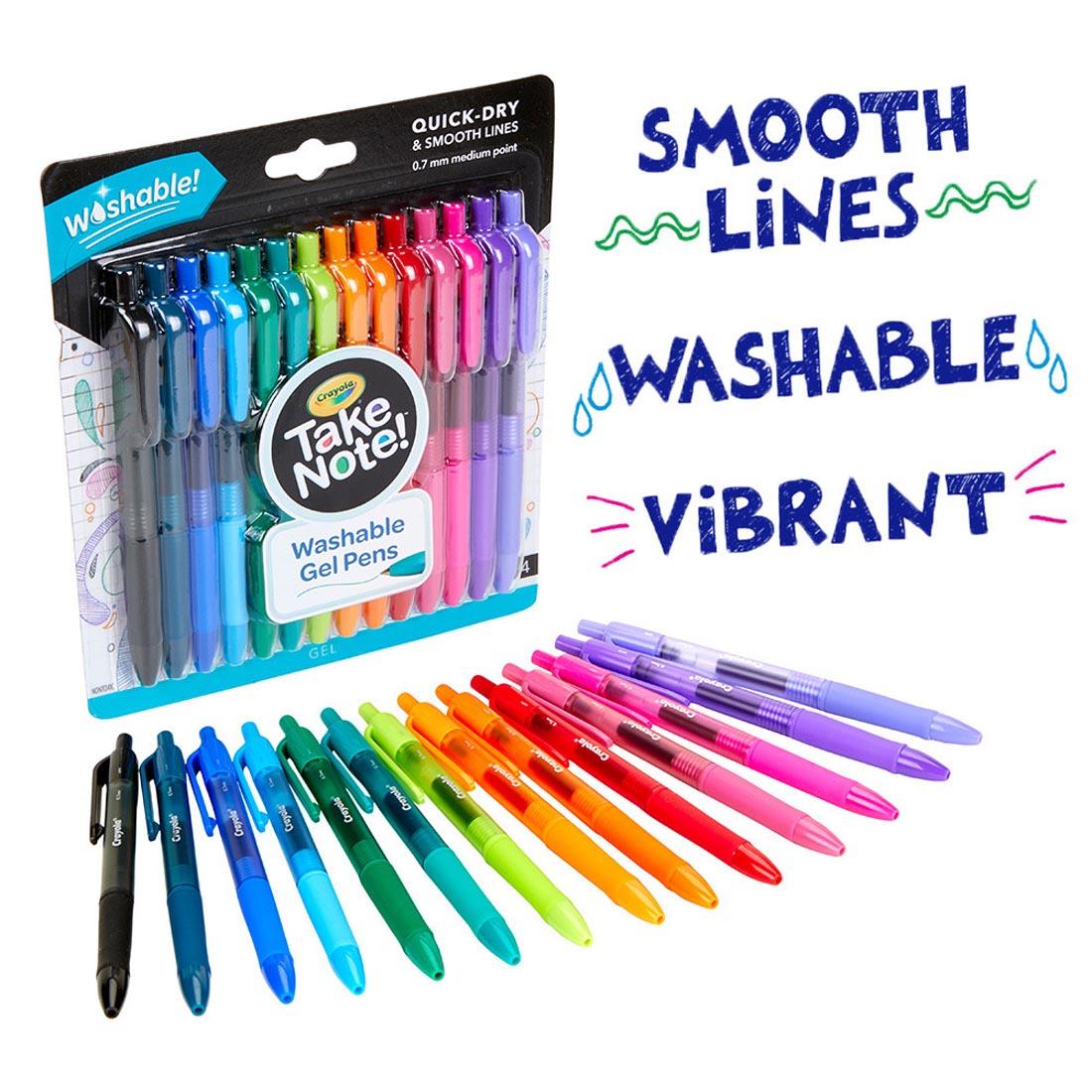 Crayola Take Note! Washable Gel Pen Set, showing package and pens outside the package