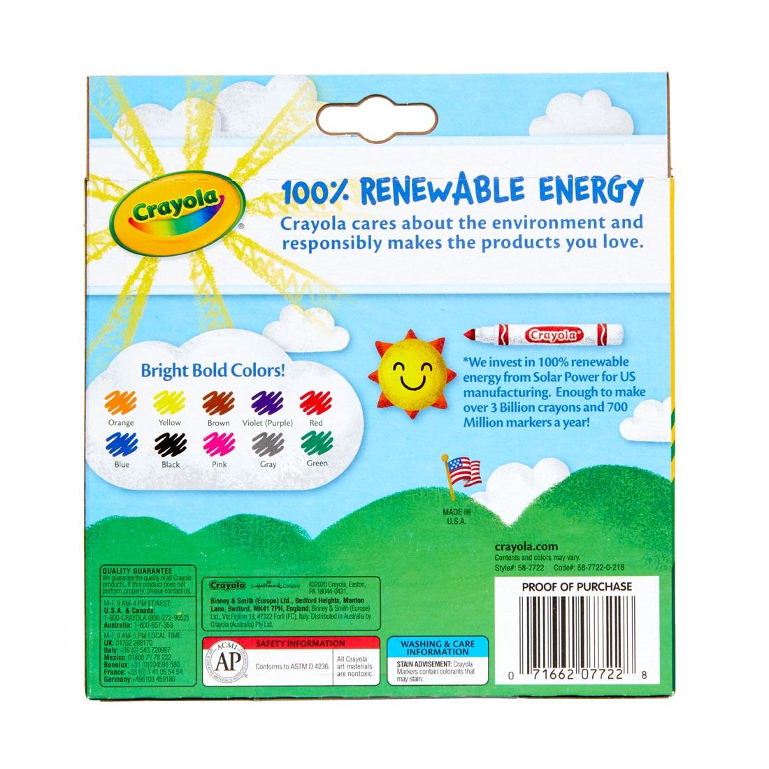 back of package of Crayola Broad Line Markers 10-Color Set