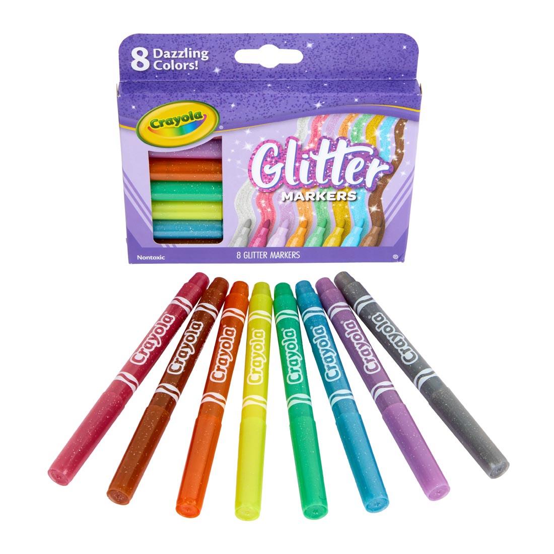 Crayola Glitter Markers 8-Color Set both in and out of package