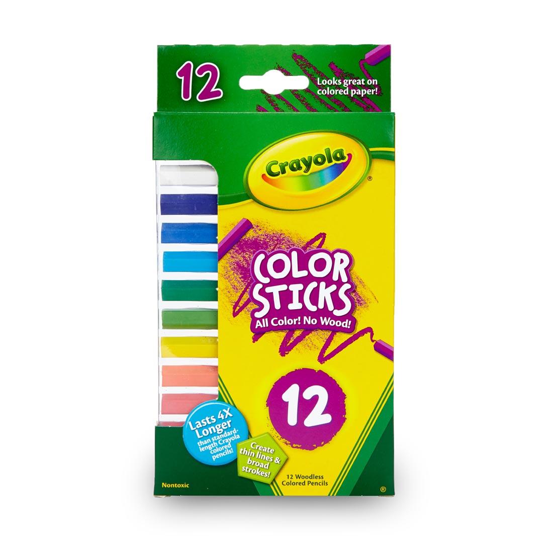 Front of package of the Crayola Color Sticks 12-Color Set