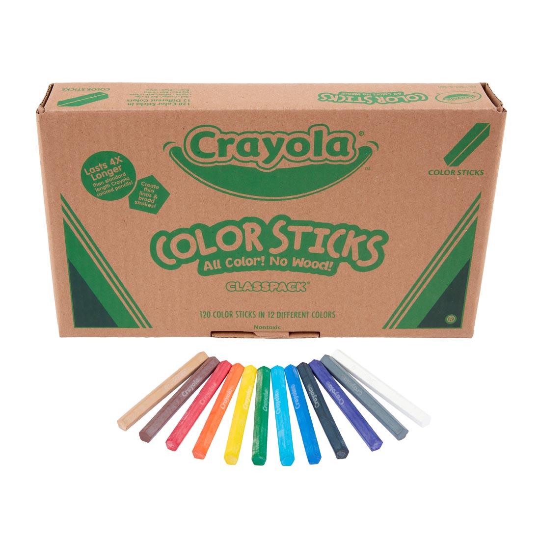 Crayola Color Sticks Classpack Box with 12 color sticks outside the box