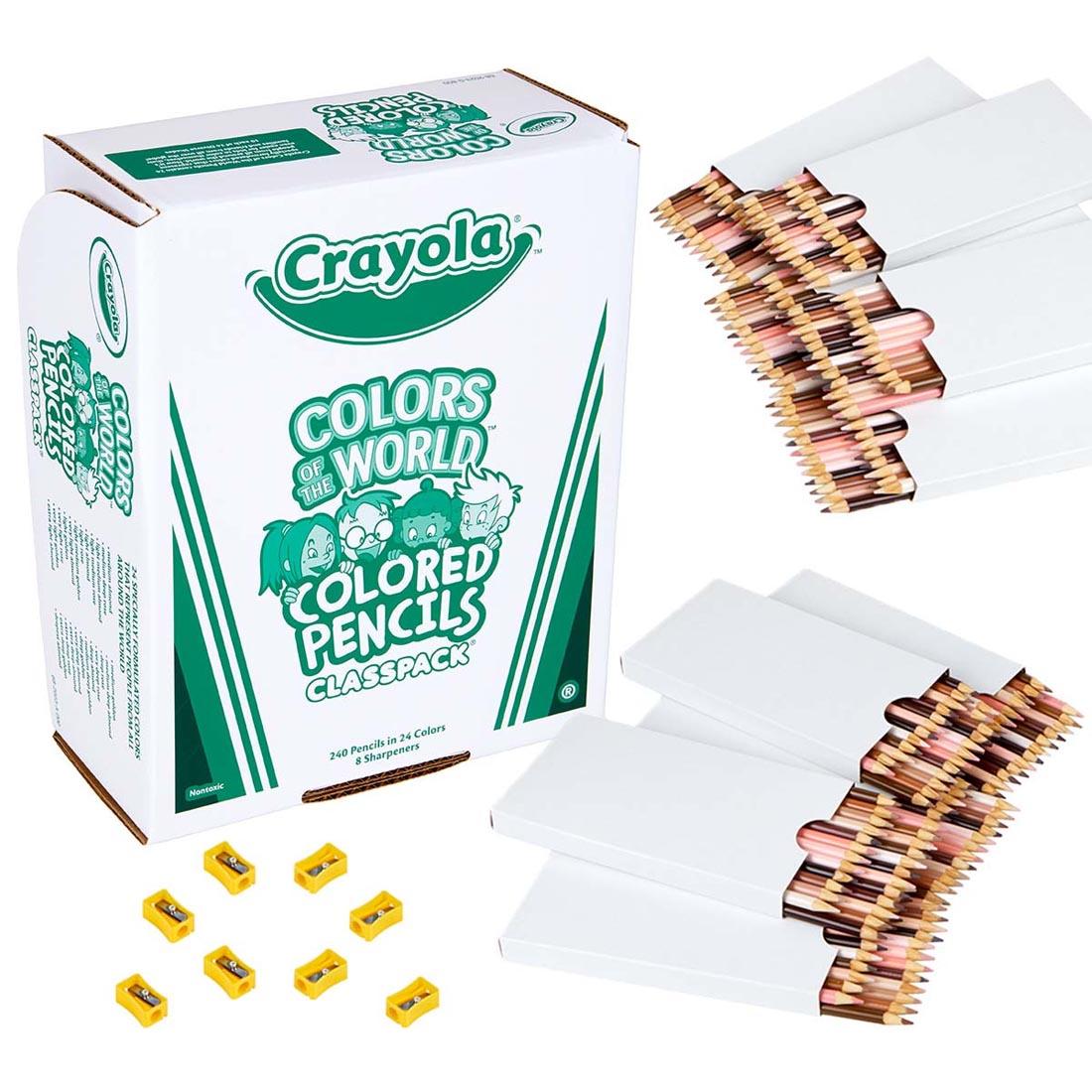 Crayola Colors Of The World Colored Pencil Classpack, with 10 each of 24 colors and 8 sharpeners