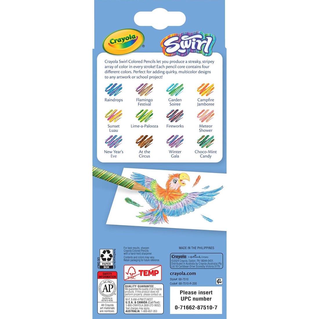 back of package of Crayola Swirl Colored Pencils 12-Count Set