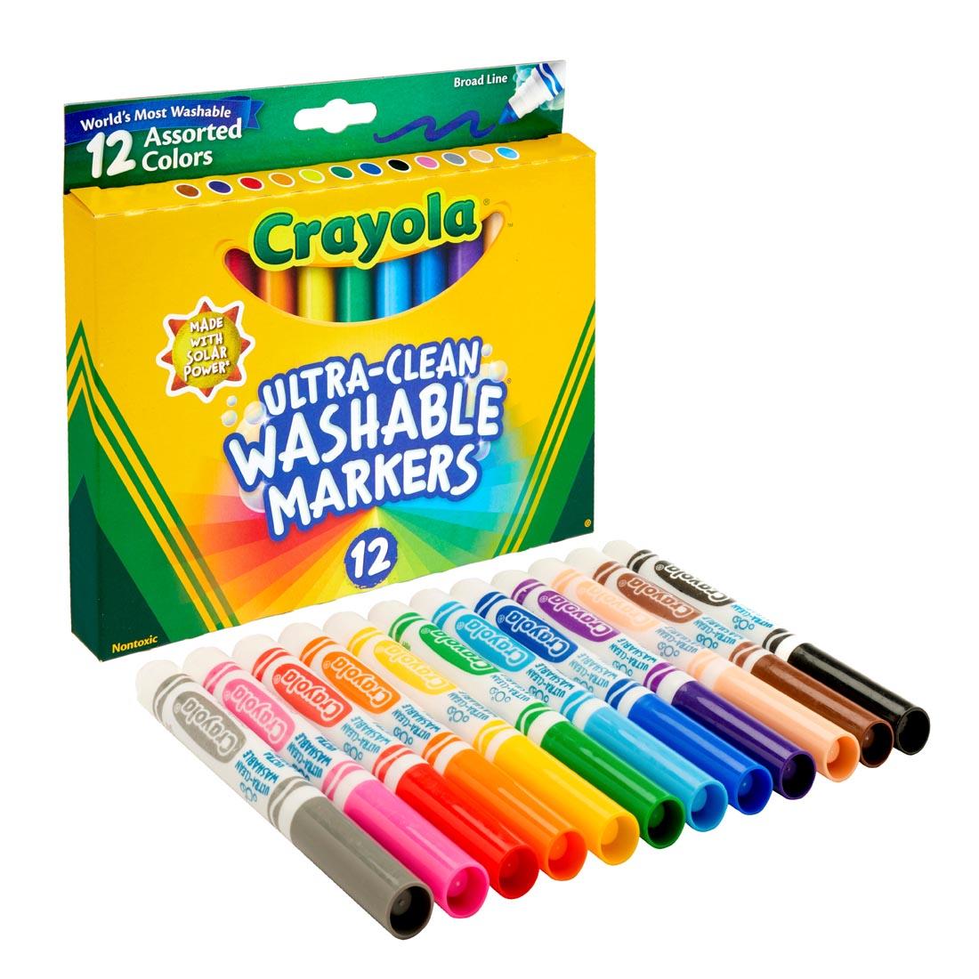 Crayola Ultra-Clean Washable Broad Line Markers 12-Color Set with markers outside the package