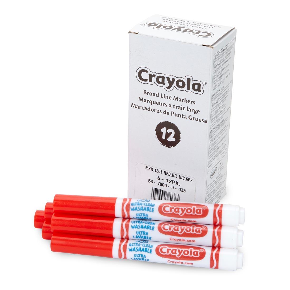 Crayola Broad Line Washable Markers, Broad Bullet Tip, Red, 12/Box