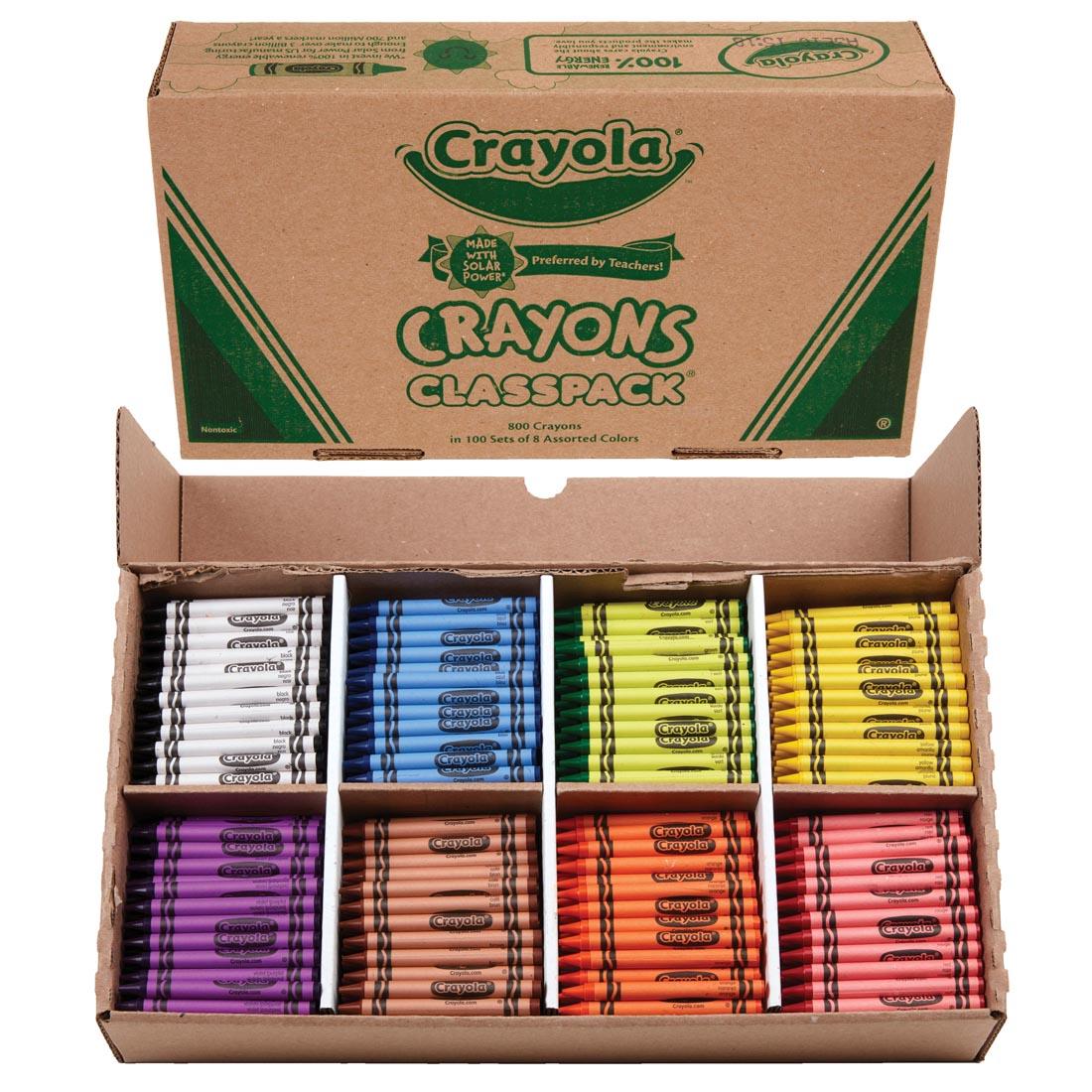 Crayola Regular Crayons 8-Color Classpack Box Shown both Open and Closed