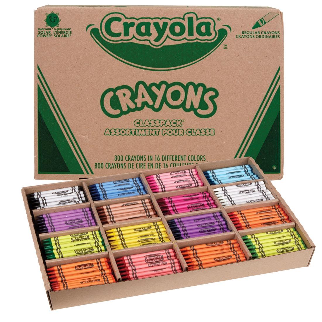 Crayola Regular Crayons 16-Color Classpack Box Shown both Open and Closed