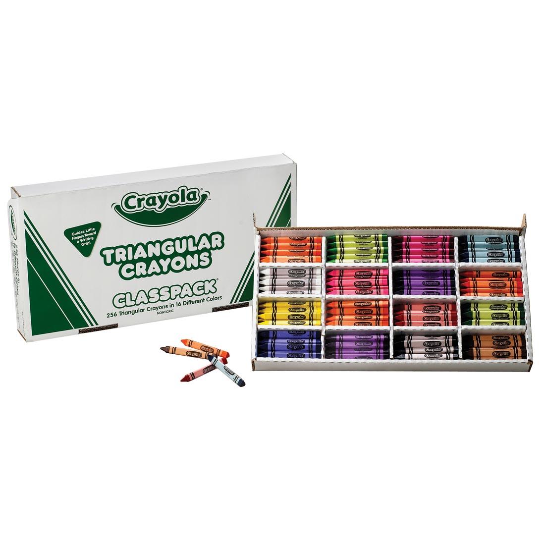 Crayola Triangular Crayons Classpack Box Shown Both Open and Closed