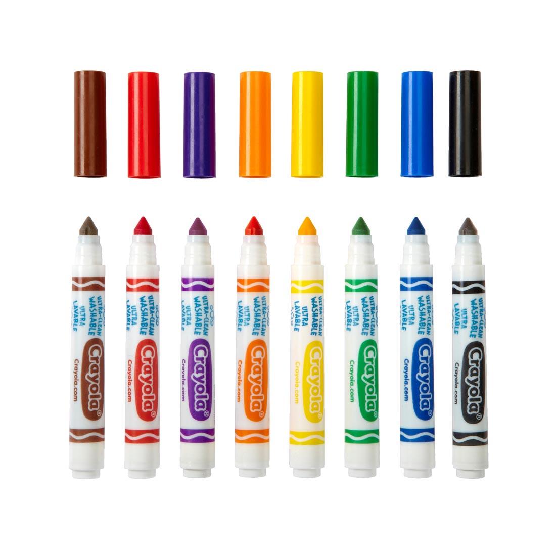 Crayola Ultra-Clean Washable Broad Line Markers in 8 colors with caps off