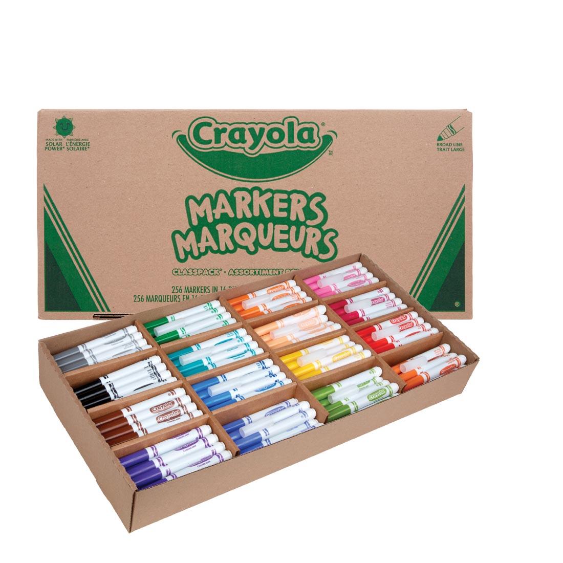 Crayola Broad Line Markers Classpack box shown both open and closed