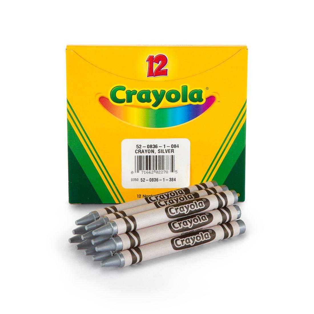 Box of Crayola Regular Crayon Refills with 12 Metallic Silver Crayons