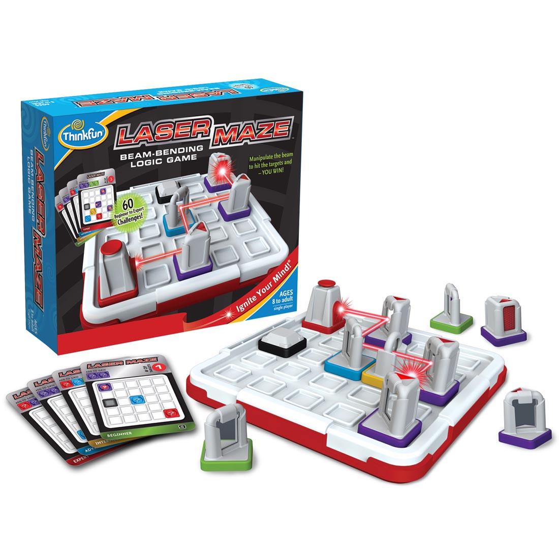 Thinkfun Laser Maze shown beside its package