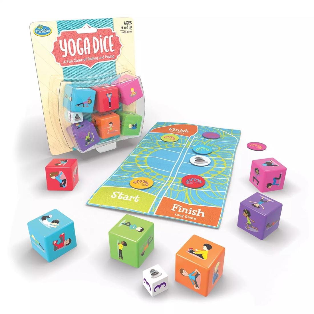 Yoga Dice Game shown both in and out of package