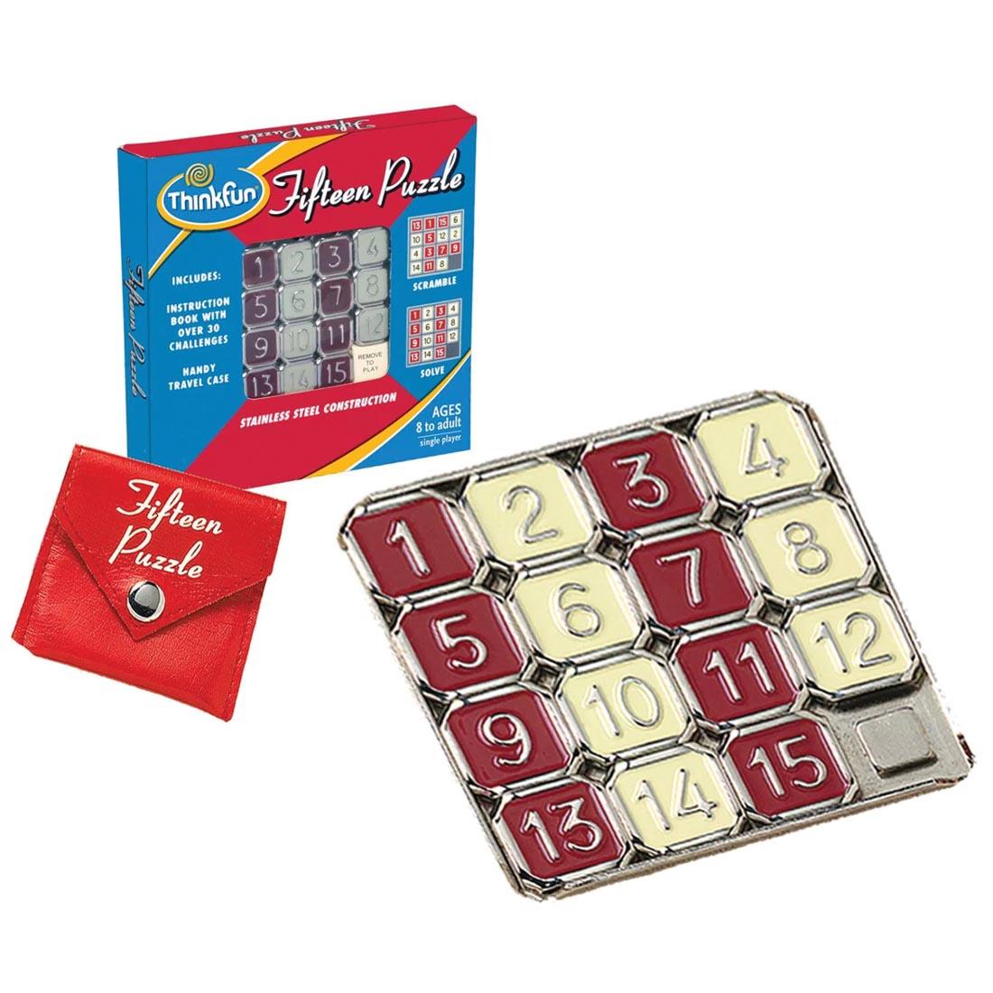 Thinkfun Fifteen Puzzle shown both in and out of package