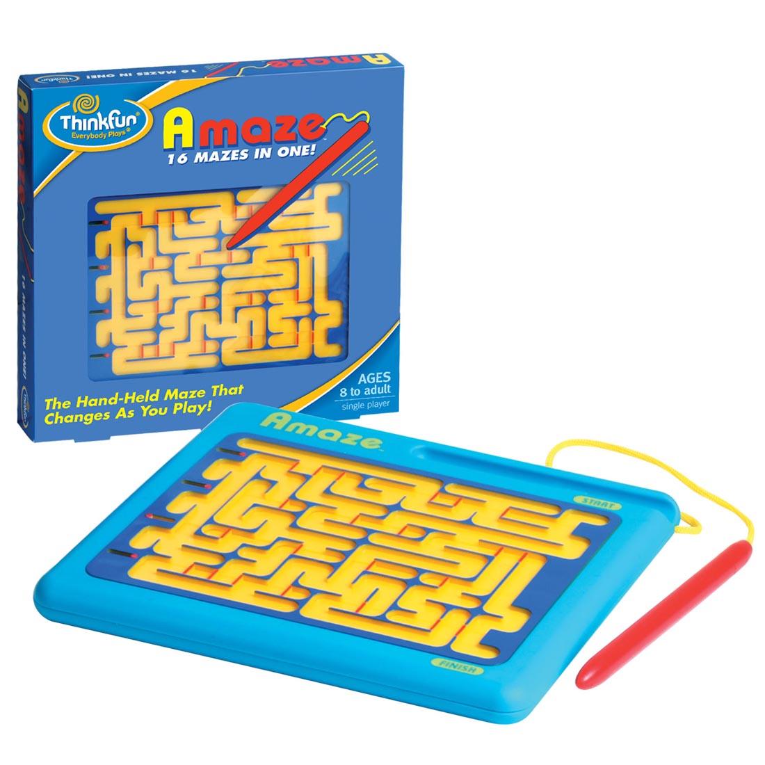 Thinkfun Amaze Game shown both in and out of package