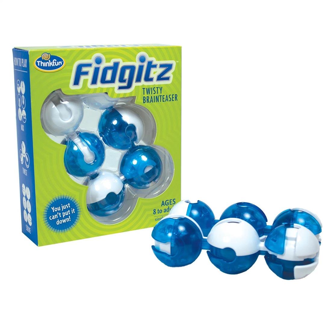 Thinkfun Fidgitz Brainteaser Game shown both in and out of package