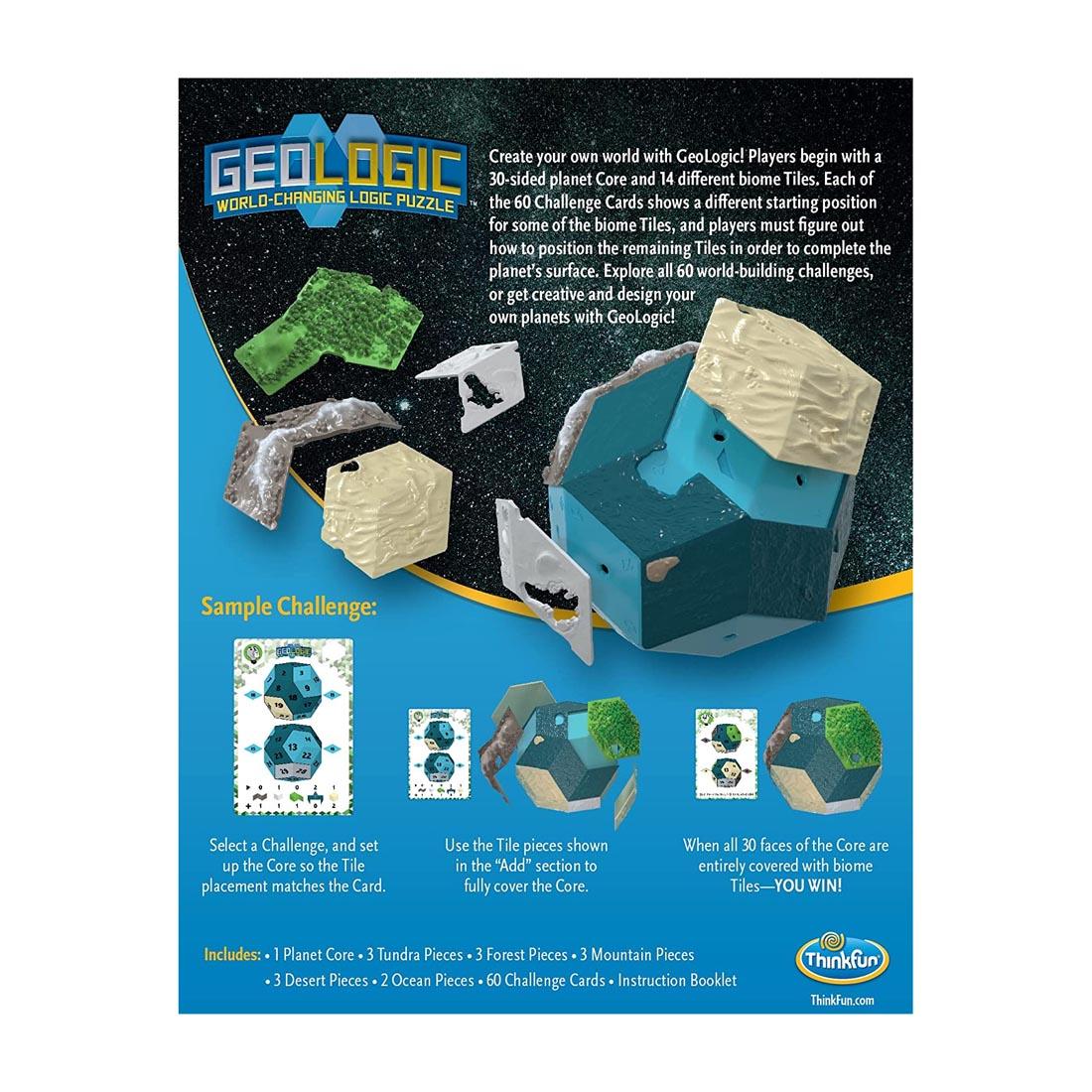 Back of packaging for the GeoLogic Puzzle By Thinkfun