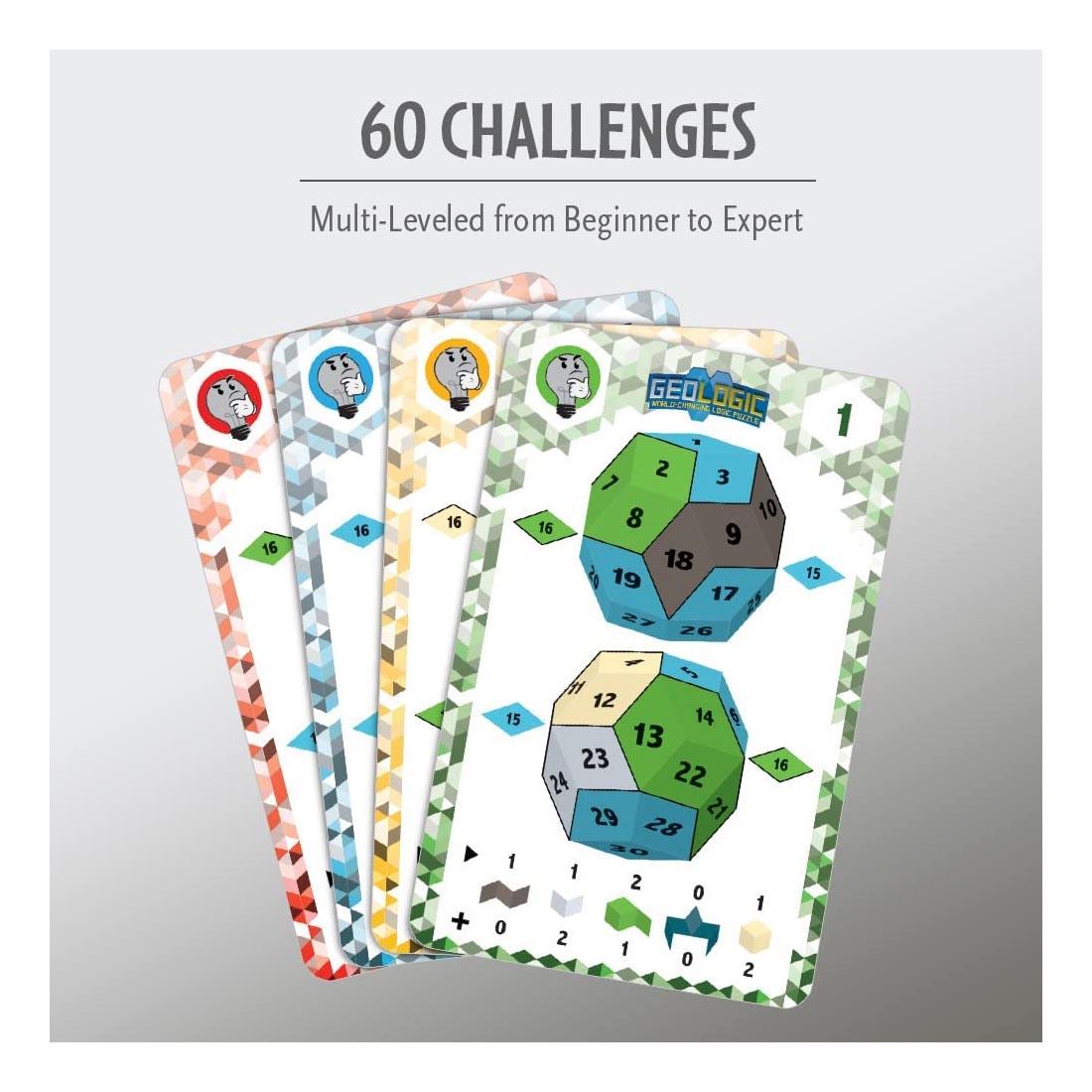 Assortment of challenge cards for the GeoLogic Puzzle By Thinkfun