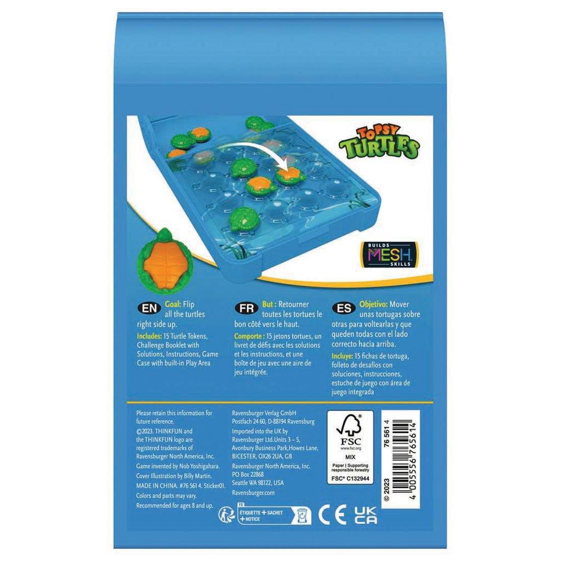 the back of the ThinkFun Topsy Turtles Flip N' Play package