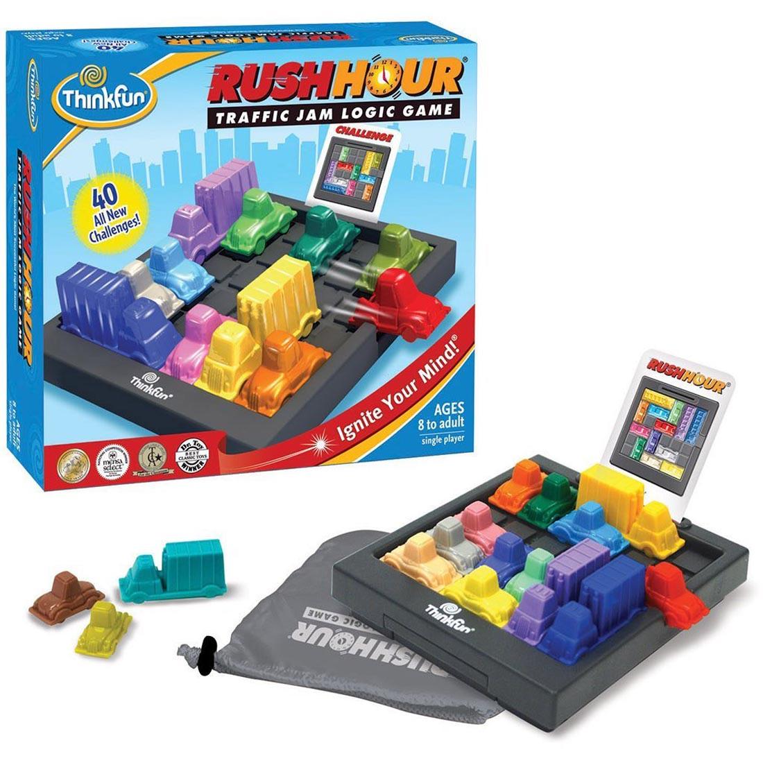 Thinkfun Rush Hour Traffic Jam Puzzle shown both in and out of package