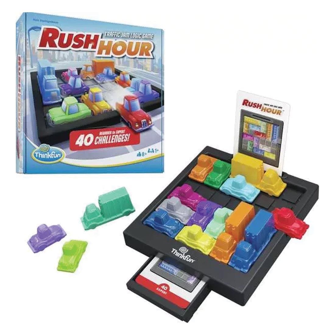 Thinkfun Rush Hour Traffic Jam Puzzle shown both in and out of package