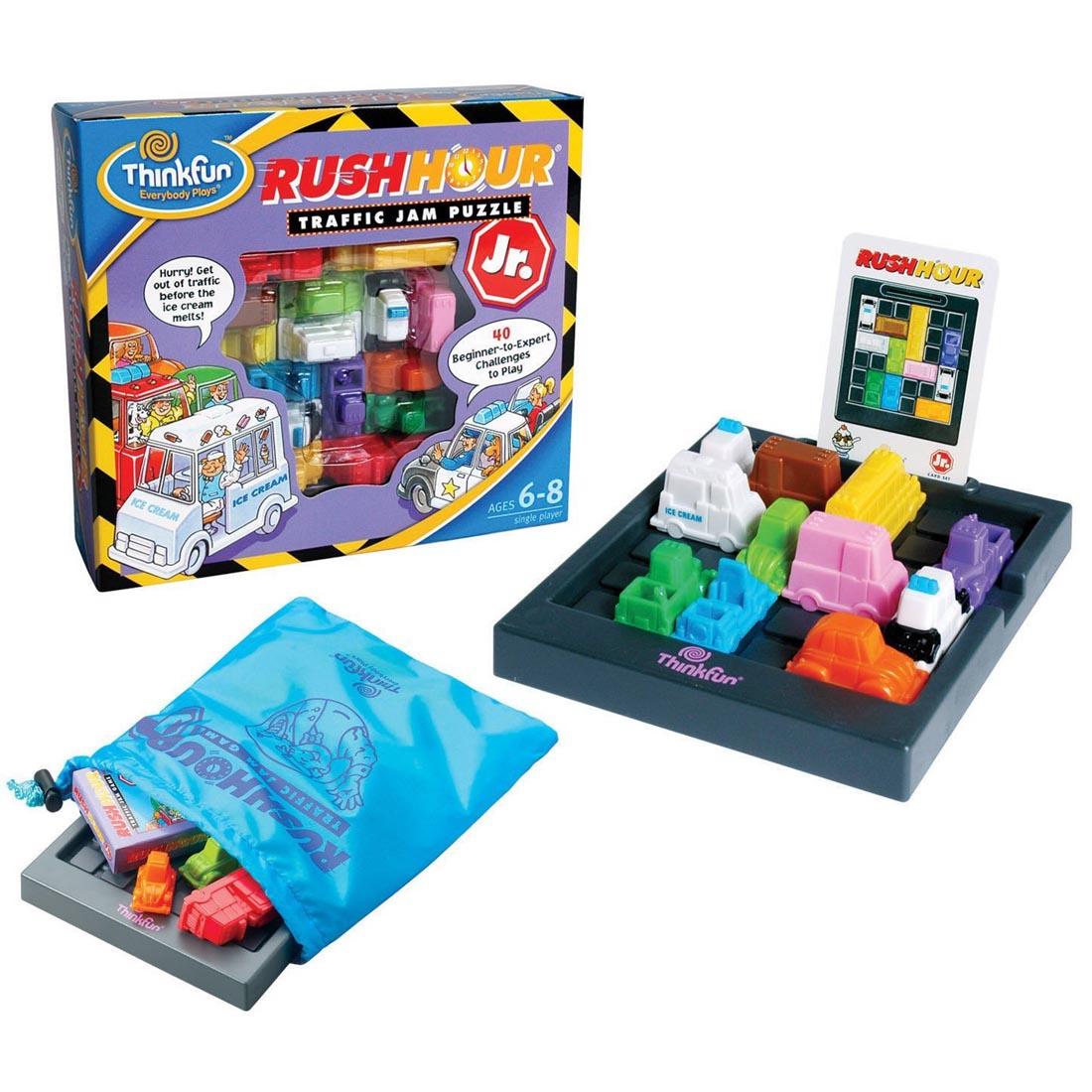 Thinkfun Rush Hour Traffic Jam Junior Puzzle shown both in and out of package