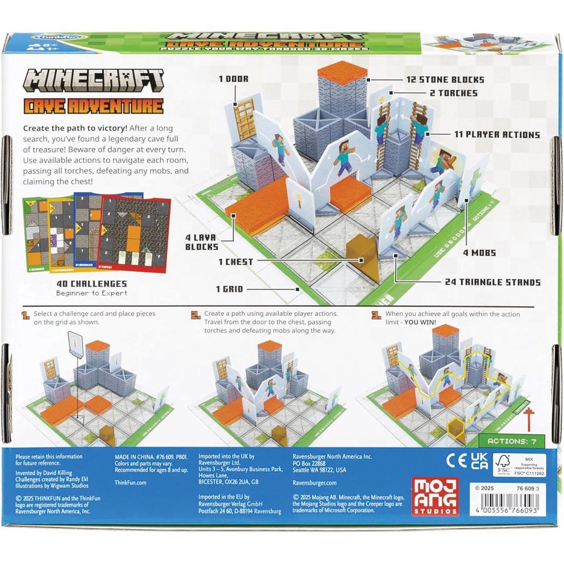 back of package of the Minecraft Cave Adventure Game By ThinkFun