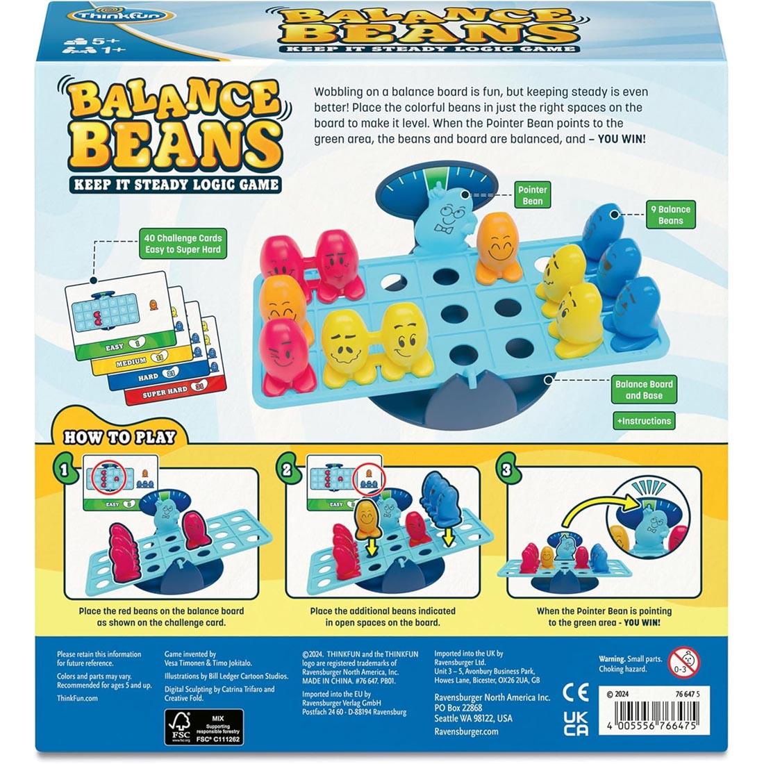 back of package for the Balance Beans Game By ThinkFun