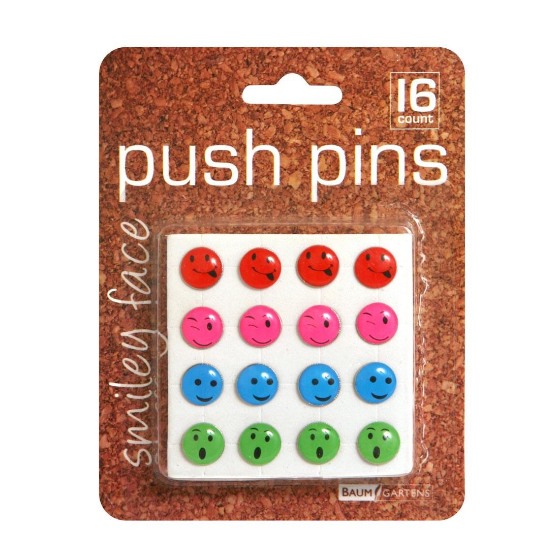 Package of 16 Smiley Face Push Pins