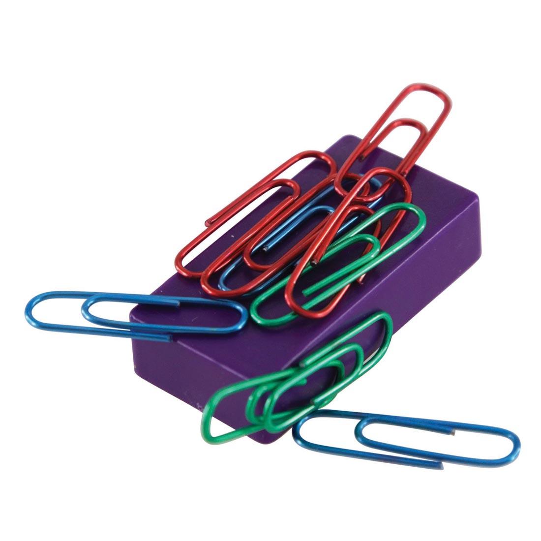 Rectangular Magnet shown with paper clips