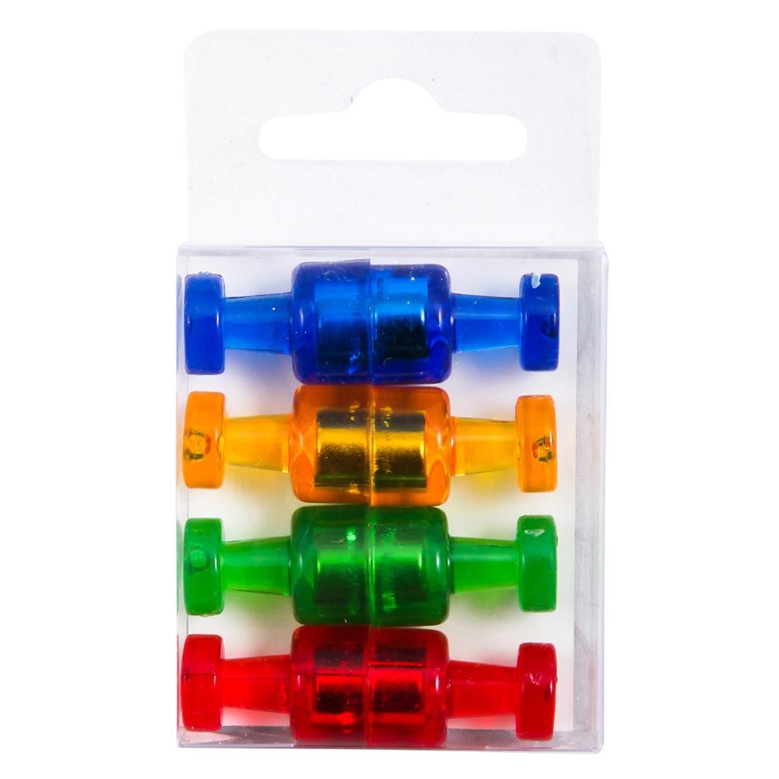 Eight colorful push-pin shaped Kaleidoscope Magnets