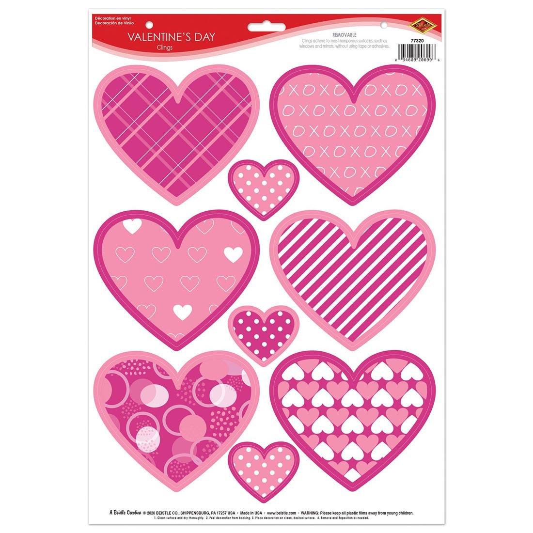 Removeable heart-shaped window clings in assorted colors and sizes