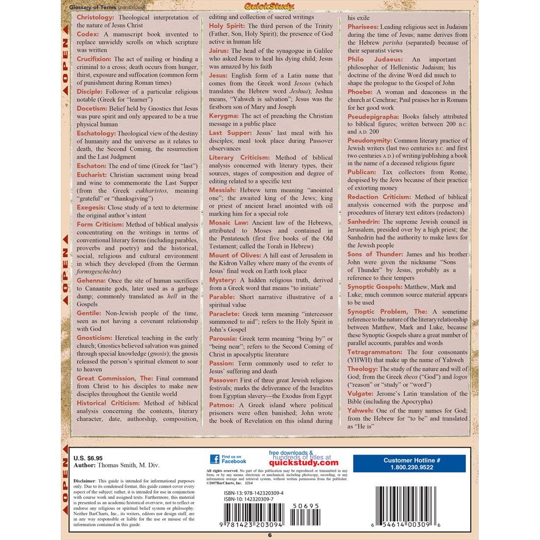 last page of QuickStudy BarChart: New Testament