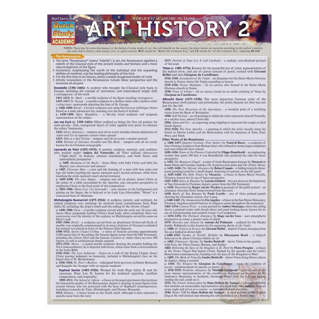front page of QuickStudy BarChart: Art History 2