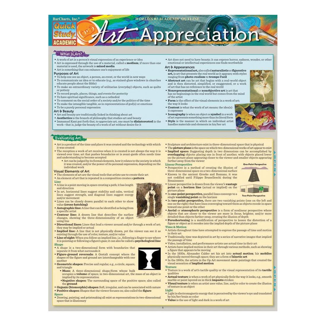 front page of QuickStudy BarChart: Art Appreciation