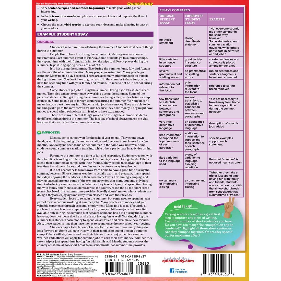 Back of QuickStudy BarChart: English Fundamentals 4 - Writing