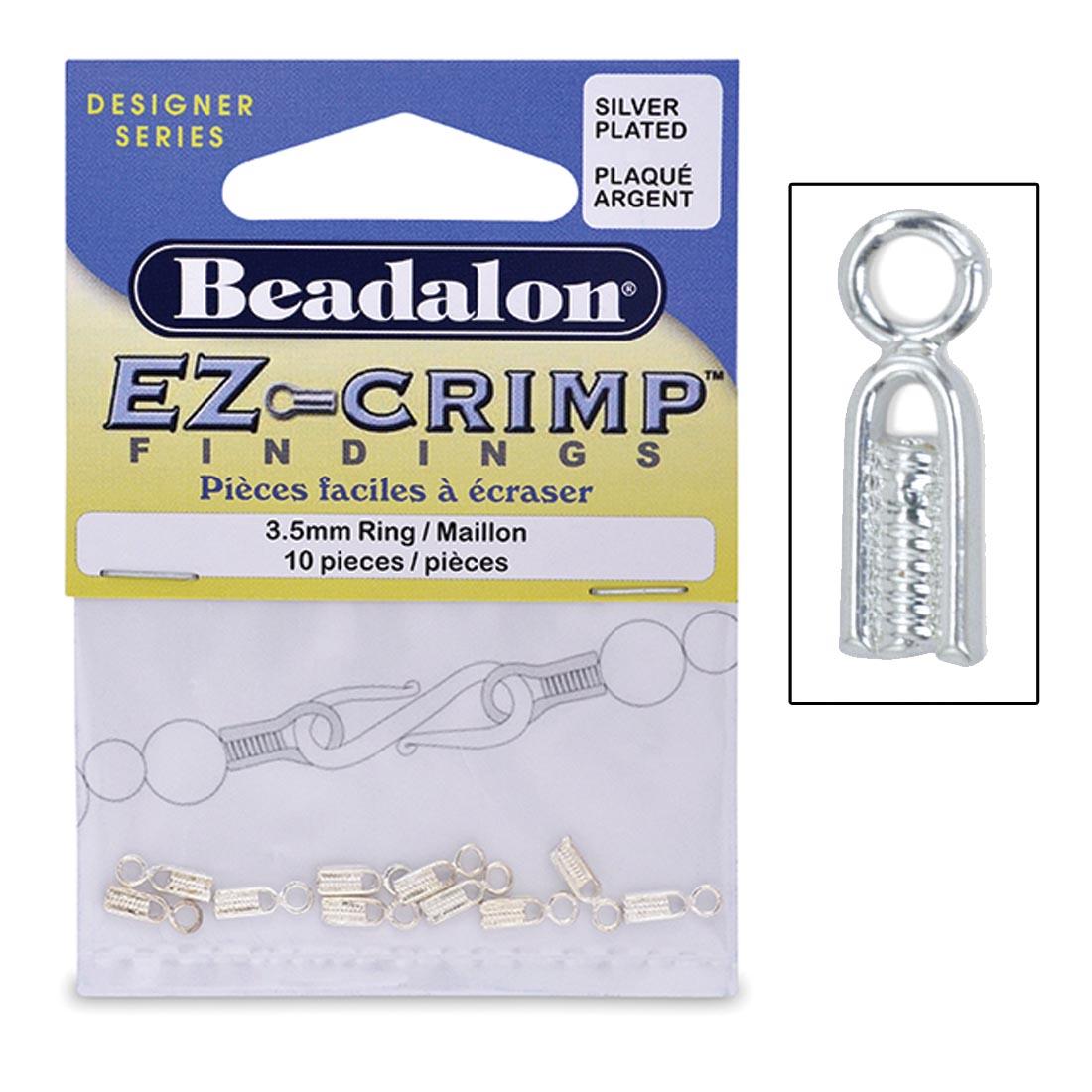 Package of Beadalon EZ Crimps with an inset closeup of one