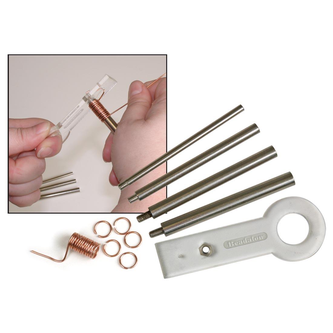 Beadalon Jump Ring Maker Set with an inset picture of it in use