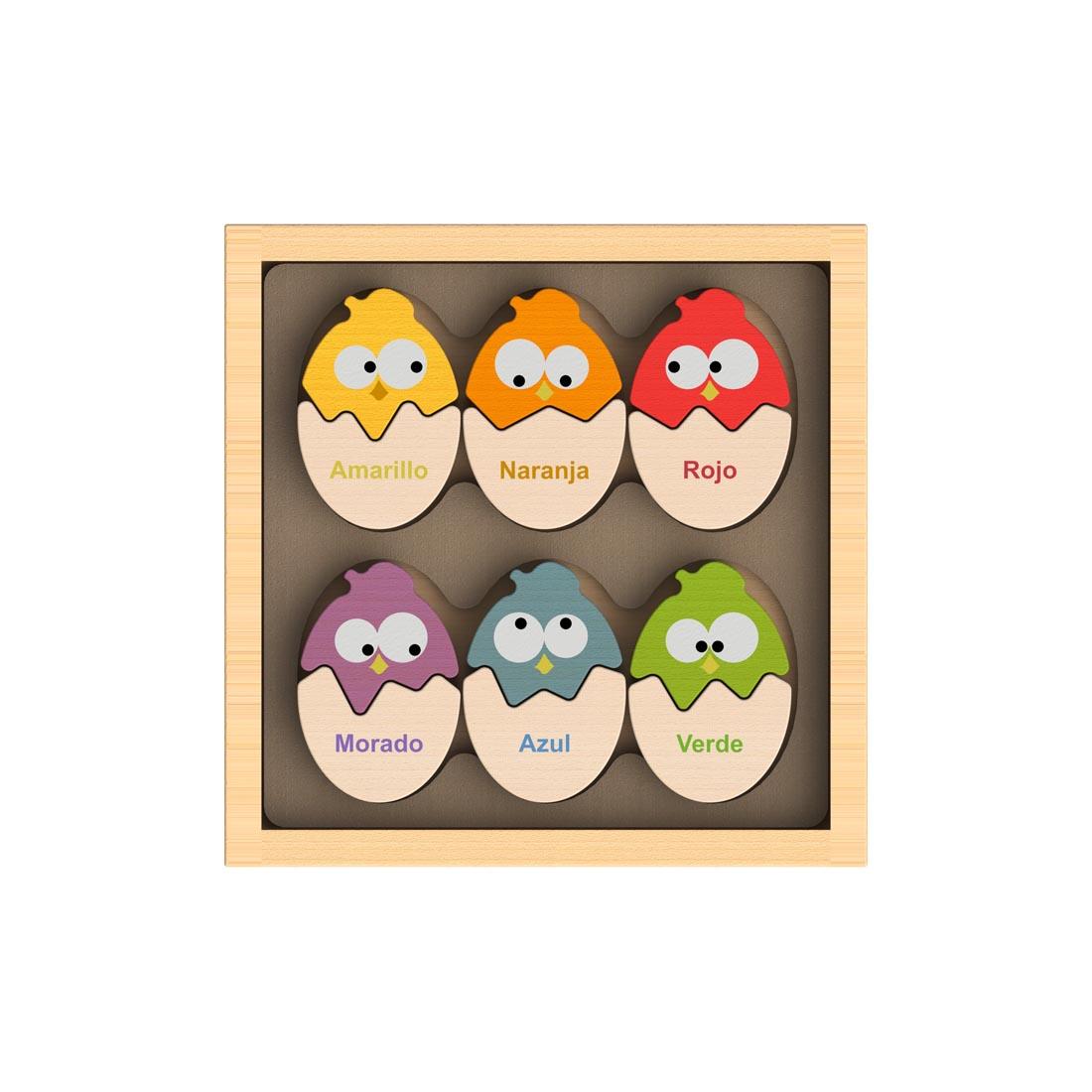 Spanish Side of Colors 'N Eggs Bilingual Puzzle by BeginAgain Toys