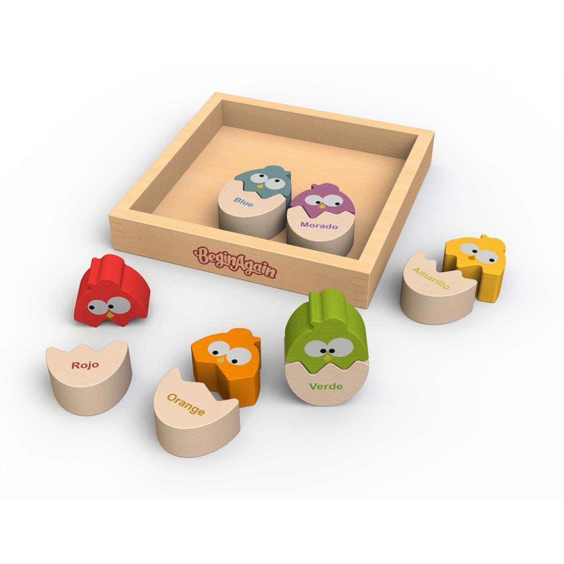 Colors 'N Eggs Bilingual Puzzle by BeginAgain Toys shown outside of box