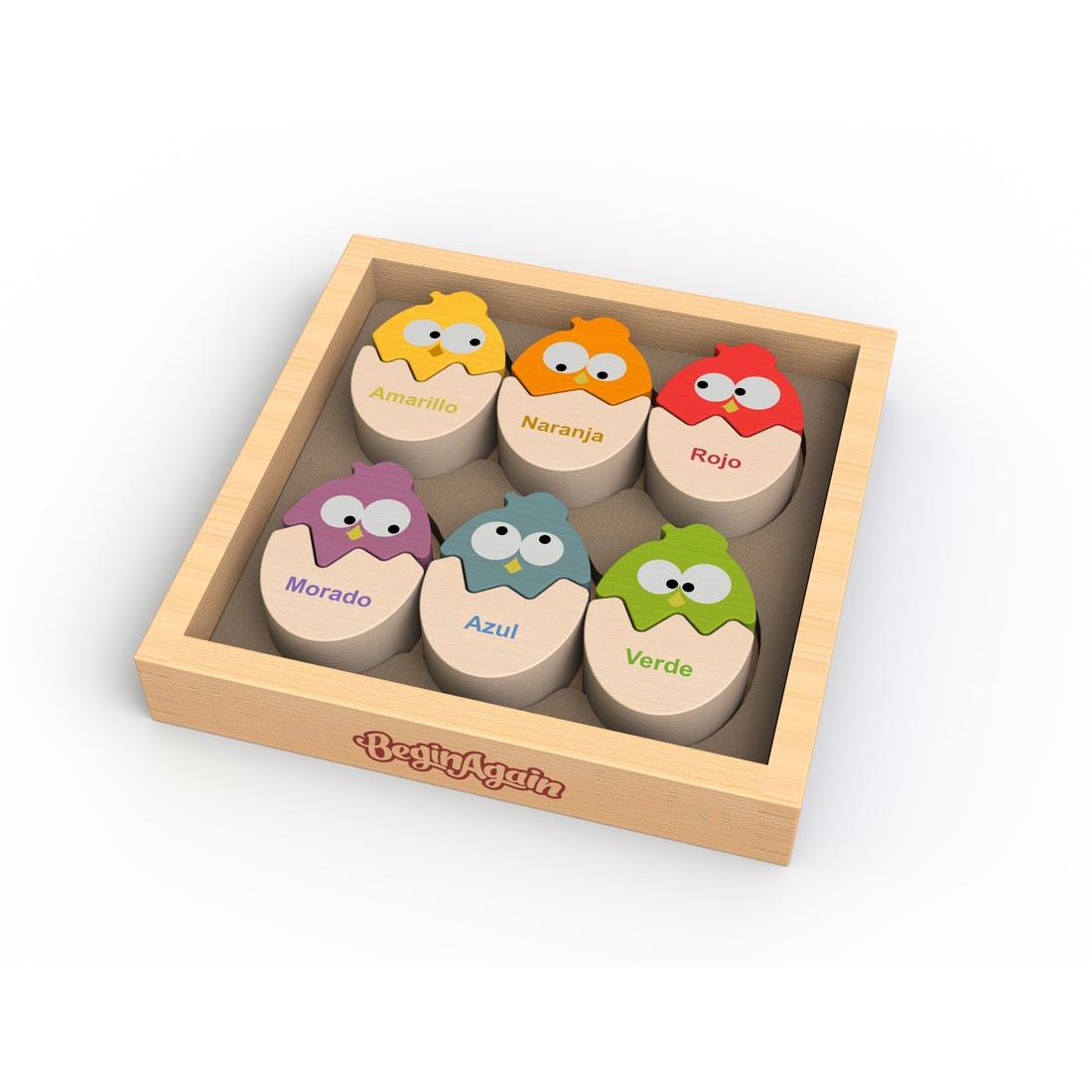 Spanish Side of Colors 'N Eggs Bilingual Puzzle by BeginAgain Toys