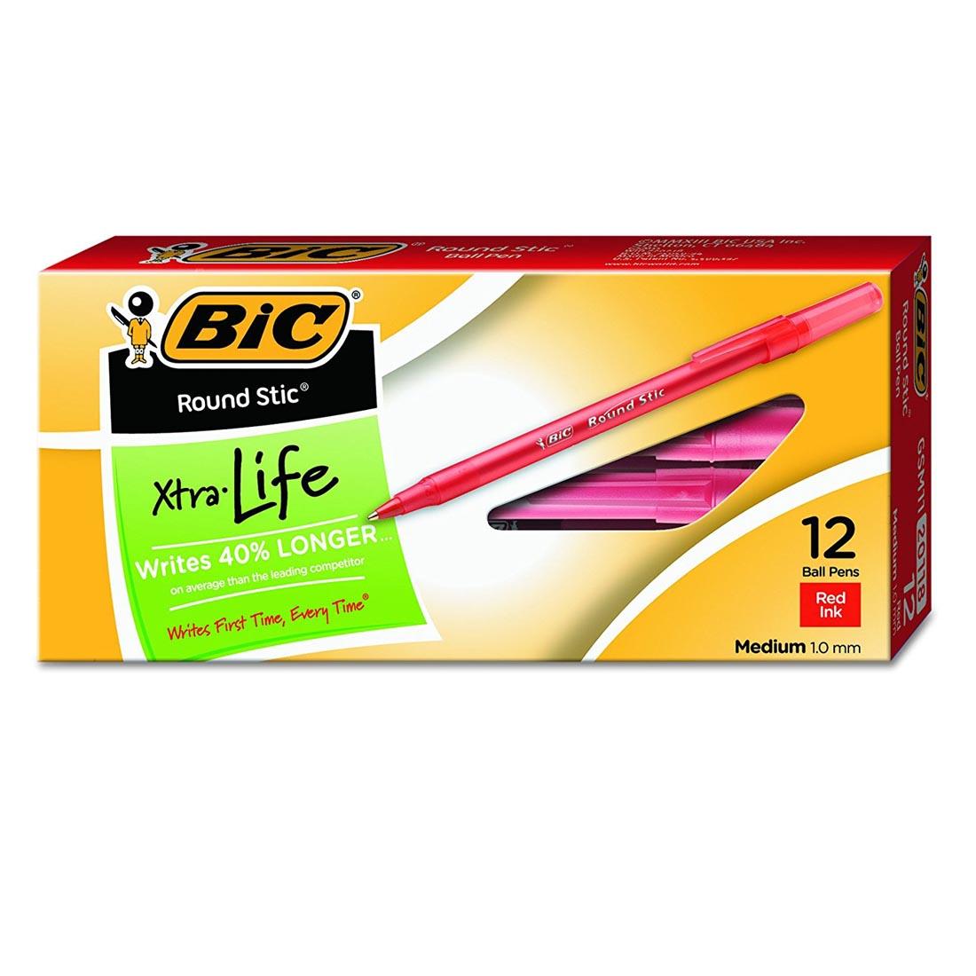 BiC Round Stic Xtra Life Ball-Point Red Pens