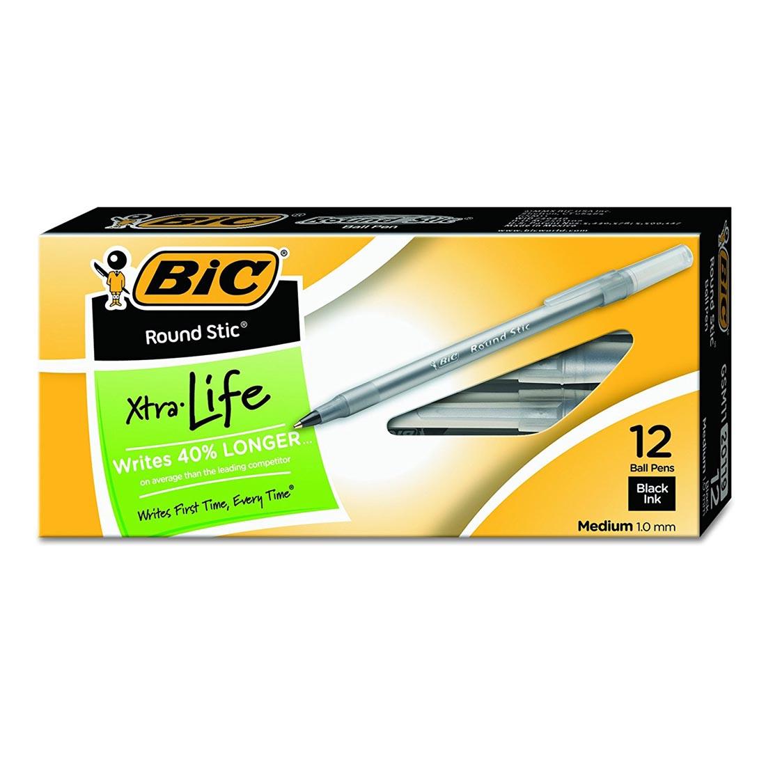 BiC Round Stic Xtra Life Ball-Point Black Pens