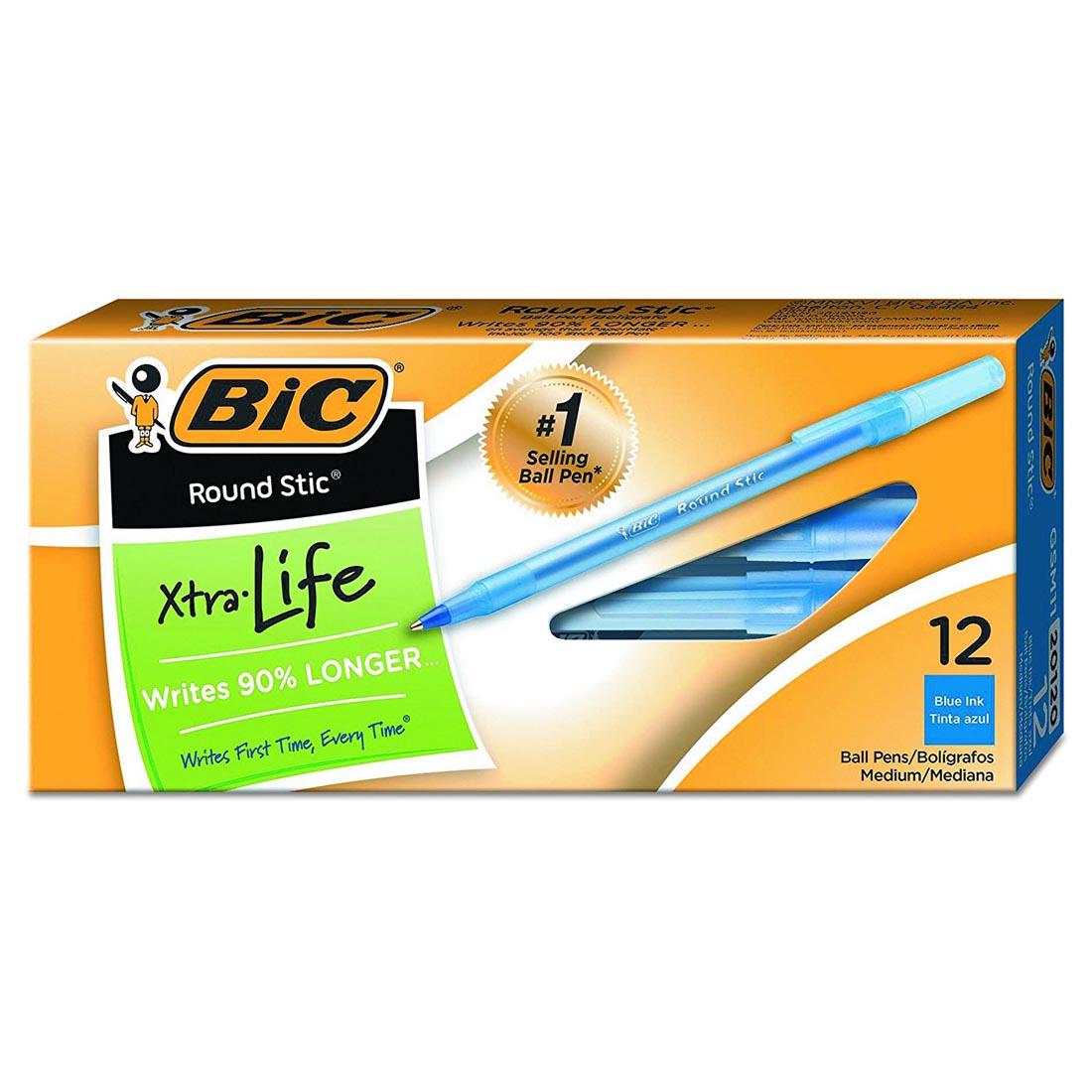 BiC Round Stic Xtra Life Ball-Point Blue Pens