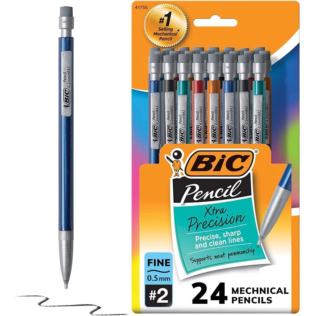 Package of 24 BiC 0.5mm Mechanical Pencils with one pencil outside the package