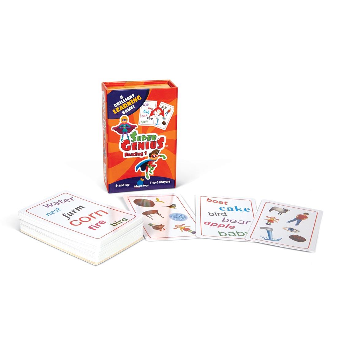 Stack of Cards and Package of Super Genius Reading 1 Matching Game