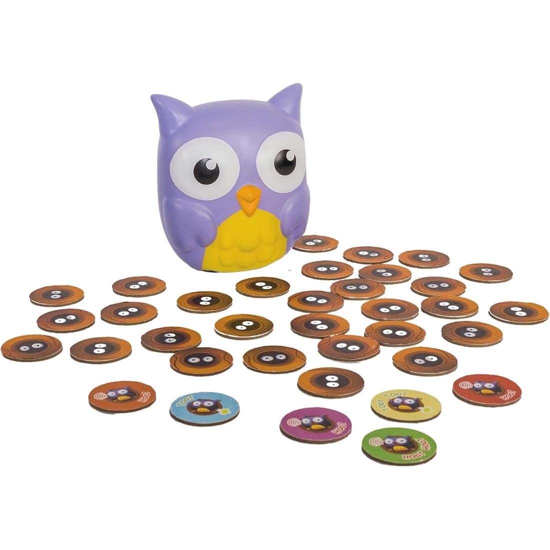 owl and tokens from the Hoot Or Toot Memory Game
