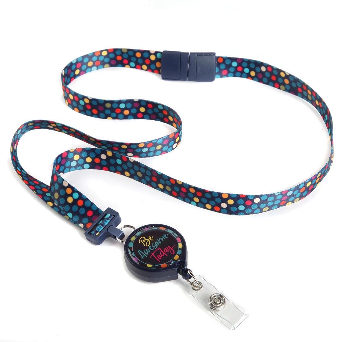 Polka Dot Ribbon Lanyard With Badge Reel that says Be Awesome Today