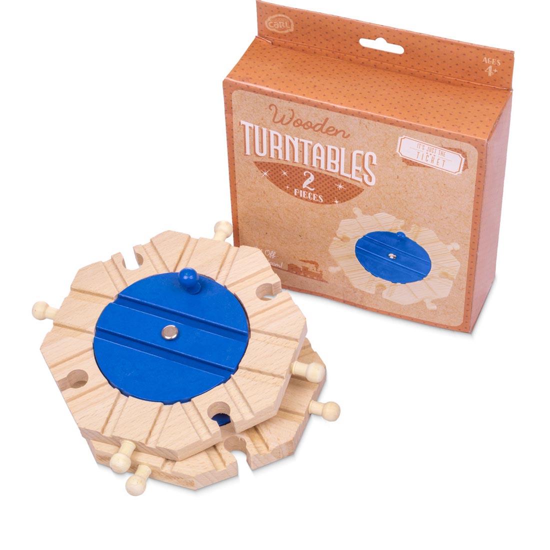 Two Conductor Carl Wooden Train Track Turntables
